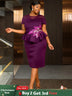 AOMEIDRESS Work Party Dress Round Neck Sequin Applique Ruffle Hem
