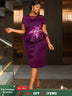 AOMEIDRESS Work Party Dress Round Neck Sequin Applique Ruffle Hem
