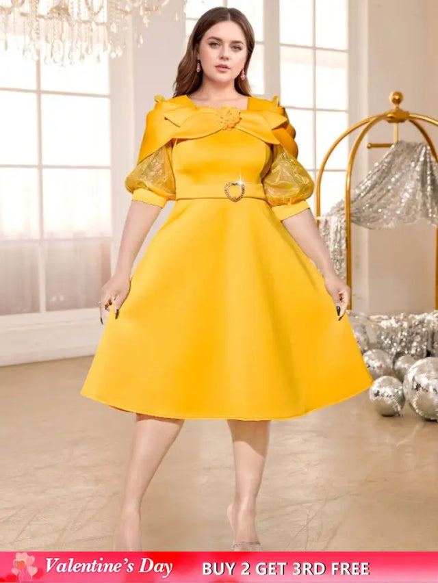 yellow o neck midi dresses for women
