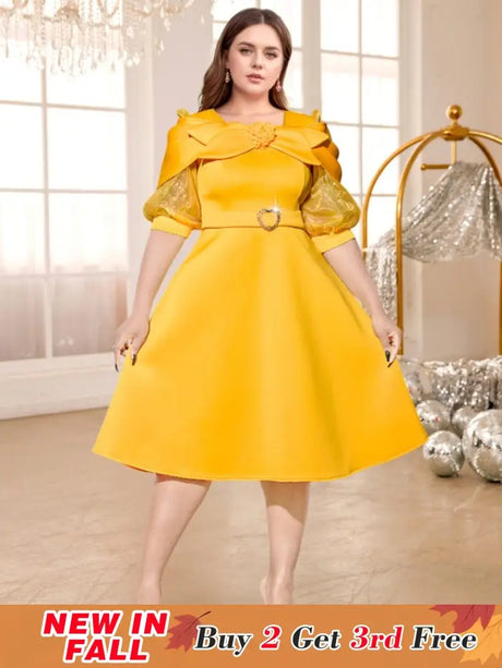 yellow o neck midi dresses for women