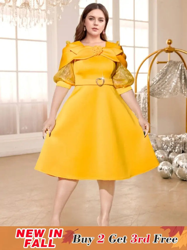 yellow o neck midi dresses for women
