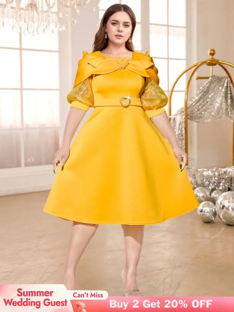 yellow o neck midi dresses for women