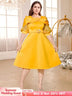 yellow o neck midi dresses for women