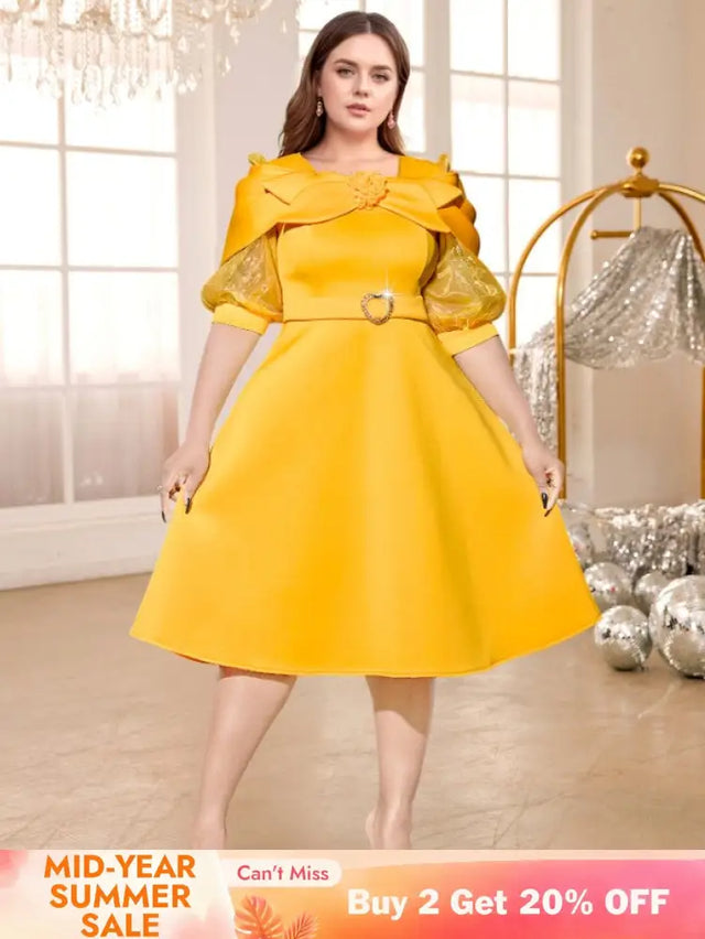 yellow o neck midi dresses for women