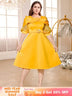 yellow o neck midi dresses for women