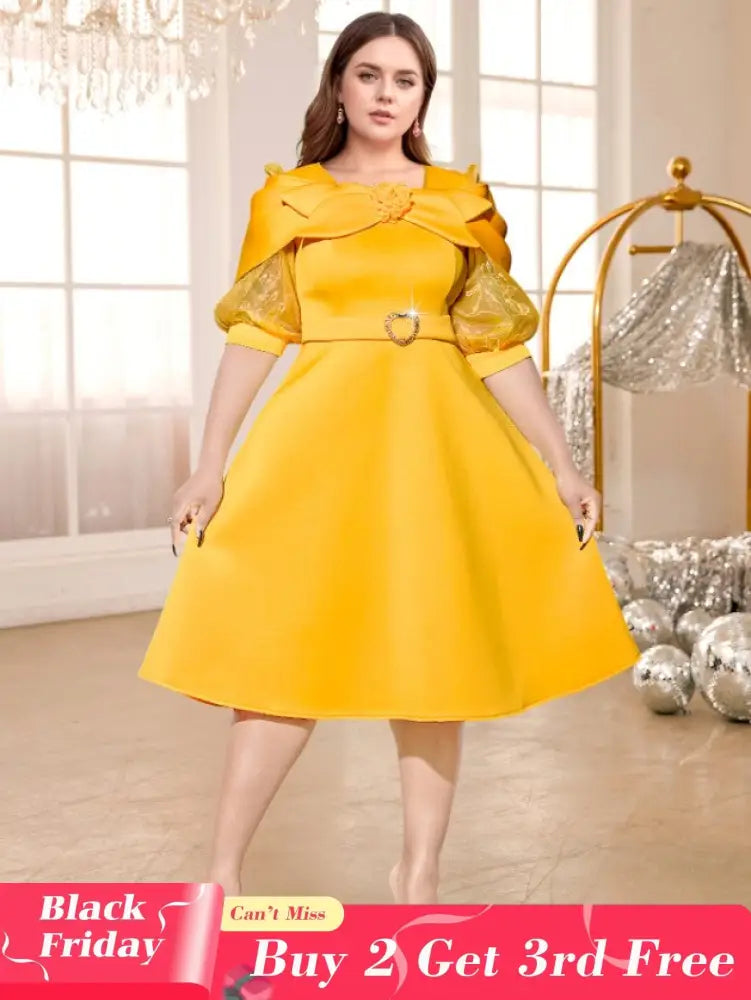 yellow o neck midi dresses for women