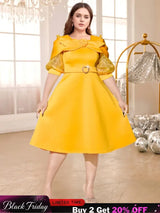 yellow o neck midi dresses for women