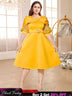yellow o neck midi dresses for women