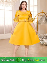 yellow o neck midi dresses for women