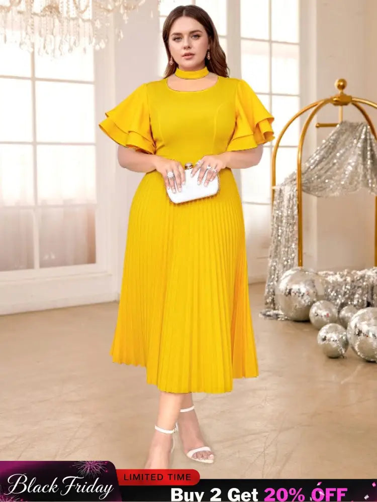 Yellow Halter O Neck dresses for women