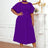 AOMEIDRESS Yellow Halter O Neck Short Ruffles Sleeves Pleated Dress DarkPurple / S