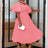 AOMEIDRESS Yellow Halter O Neck Short Ruffles Sleeves Pleated Dress Pink / S