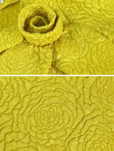 AOMEIDRESS Yellow Jacquard A Line Dresses 3D Flower Short Puff Sleeve