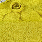 AOMEIDRESS Yellow Jacquard A Line Dresses 3D Flower Short Puff Sleeve