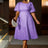 AOMEIDRESS Yellow Jacquard A Line Dresses 3D Flower Short Puff Sleeve Purple / S
