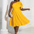 AOMEIDRESS Yellow One Shoulder Ruffle High Waist Pleated A Line Dress Yellow / S