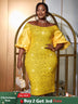 AOMEIDRESS Yellow Sequins Dress Off Shoulder Patchwork Lantern Sleeve Yellow / S