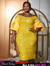 AOMEIDRESS Yellow Sequins Dress Off Shoulder Patchwork Lantern Sleeve Yellow / S
