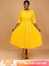 AOMEIDRESS Yellow Wedding Guest Dress Round Neck Pleated A Line S / Yellow