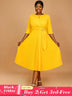 AOMEIDRESS Yellow Wedding Guest Dress Round Neck Pleated A Line S / Yellow