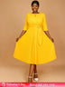 AOMEIDRESS Yellow Wedding Guest Dress Round Neck Pleated A Line S / Yellow