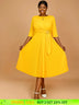 AOMEIDRESS Yellow Wedding Guest Dress Round Neck Pleated A Line S / Yellow