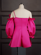 Aomei Backless Mini Pleated Puff Sleeve Party Dress Clubwear
