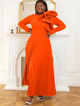 AOMEIDRESS Women Vintage Pleated Maxi Christmas Party Dress Orange / S