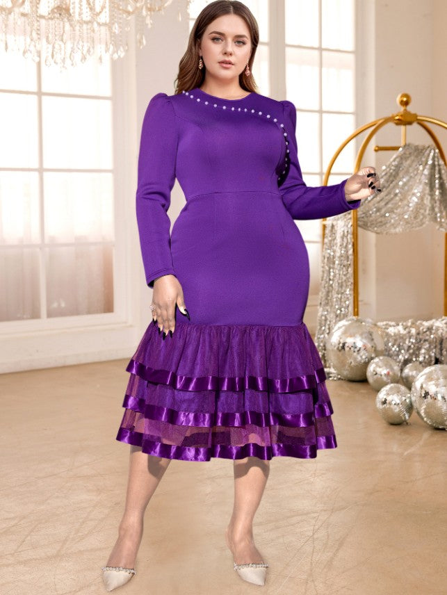 purple o neck dresses for women