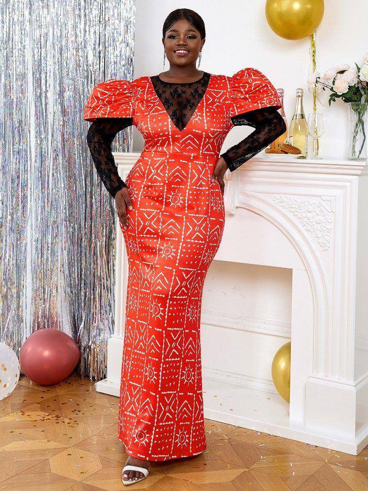 Red plus size long sleeve formal dresses