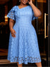 AOMEIDRESS A Line Lace Dress Irregular Neck Short Sleeves Hollow Out