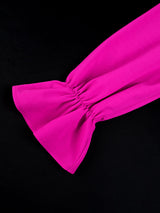 AOMEIDRESS Women Party Shirt O Neck 3D Flower Long Sleeve Peplum Top