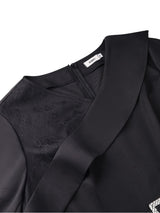 AOMEIDRESS Lace Dress Notched 3/4 Sleeve Rhinestone Waist Pleated