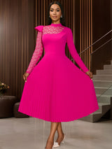 AOMEIDRESS Elegant Pleated Long Sleeve Lace Dress For Party Office