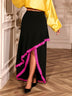 AOMEIDRESS Elegant Irregular A Line Skirt Color Block Pink Lace Trim