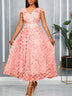 AOMEIDRESS Elegant Pink Wedding Guest Dress A Line 3D Floral Applique
