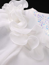AOMEIDRESS Bodycon Dress O Neck Sheer Lantern Sleeve Sequin Patchwork
