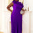 AOMEIDRESS Elegant One Shoulder Ruffle Pleated A Line Party Dress Purple / S