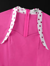 AOMEIDRESS Elegant A Line Dress Dot Bow Long Sleeve Sweetheart Neck