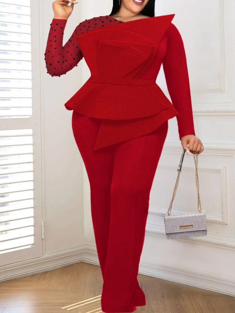 AOMEIDRESS Plus Size Bead Patchwork Party Jumpsuit Long Wide Leg Rompers