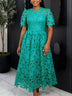 AOMEIDRESS Elegant A Line Lace Dress O Neck Hollow Out Short Sleeves