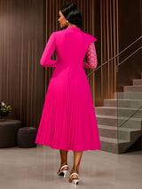 AOMEIDRESS Elegant Pleated Long Sleeve Lace Dress For Party Office