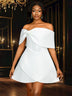 AOMEIDRESS White Wedding Shower Dress Bow A Line Grace Short Dresses White / S