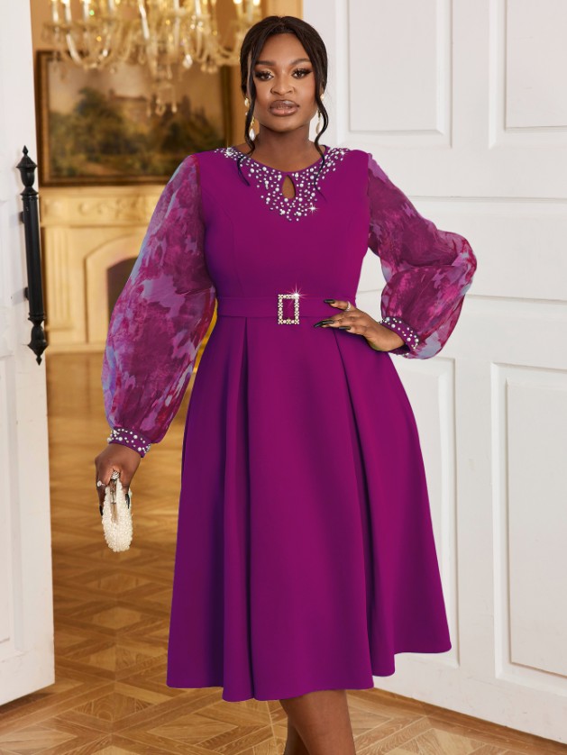 purple o neck dresses for women