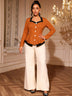 AOMEIDRESS Stylish Two Piece Set Brown Buttons Top Wide Leg Pants