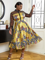 AOMEI See Through Printed Dresses A Line Midi