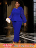 Blue Maxi Dress O Neck Sheer Lantern Sleeve with 3D Flower Blue / S