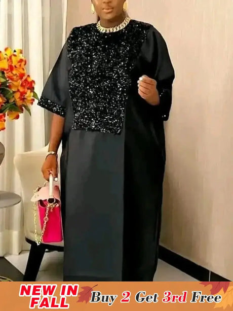 Bubu Kaftan Dress for Church African Women Shiny Sequined Traditional Africa Clothing