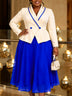 AOMEIDRESS Elegant A Line Dress Lapel Collar Long Sleeve Mesh Hem