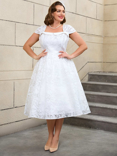 AOMEIDRESS White Sleeveless A Line Dress Vintage 50s Prom Style
